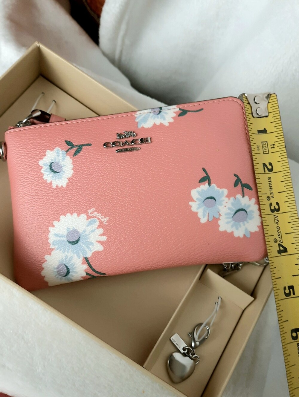 Coach Pink Floral Wristlet Pouch with Charm - Picture 10 of 13